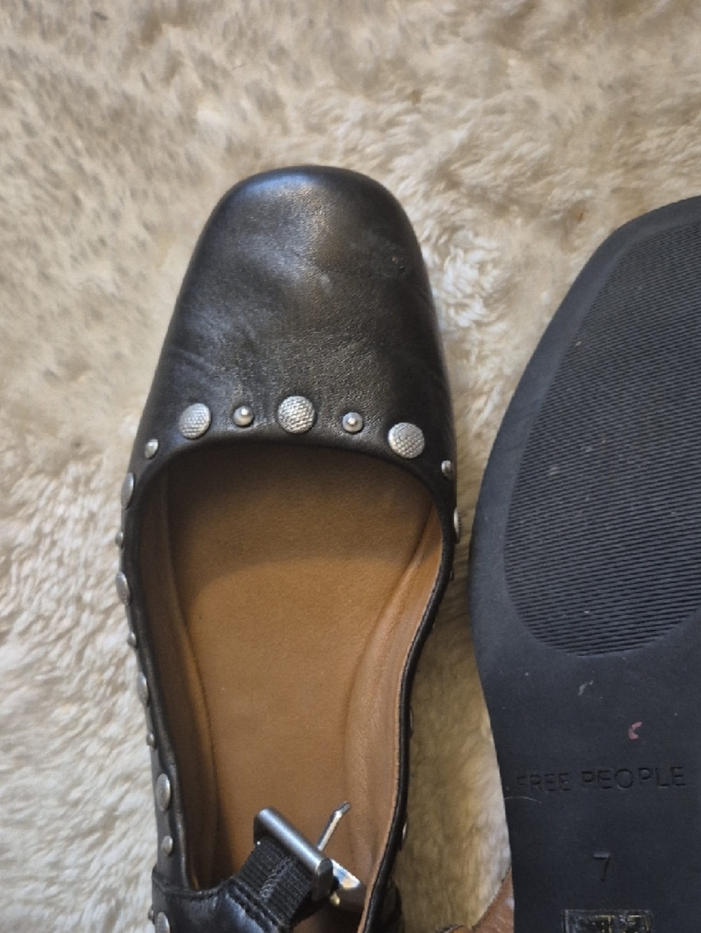 Free People Black Leather Studded Mary Jane Flats - Picture 3 of 5